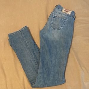 True religion low rise straight jeans in light blue. Very lightly worn